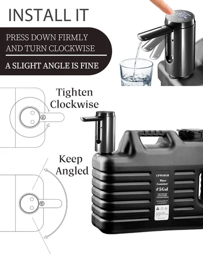 Miniatura 6 de Jarra de agua portátil de 5 galones con bomba de control táctil automático, contenedor de agua verdaderamente sin fugas con grifo, equipo de bomba