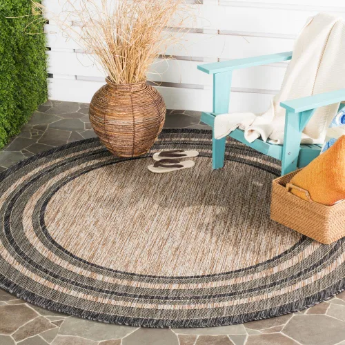 Miniatura 58 de SAFAVIEH Alfombra lavable al aire libre Courtyard Collection – 4' x 5'7", beige oscuro y beige, no desprende pelusa y fácil de limpiar, ideal