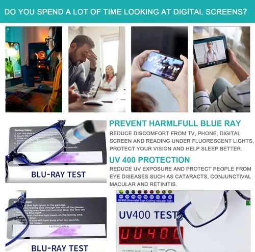 Miniatura 9 de EYEURL Paquete de 2 lentes de lectura con bloqueo de luz azul para mujeres y hombres, lentes de lectura para computadora + aumento de 1.0, anteojos
