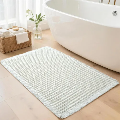 Miniatura 16 de Alfombras de Baño con Textura Waffle, Tapetes de Baño Bohemios Súper Absorbentes, Tapetes Antideslizantes para Ducha, para Piso de Baño y Bañera