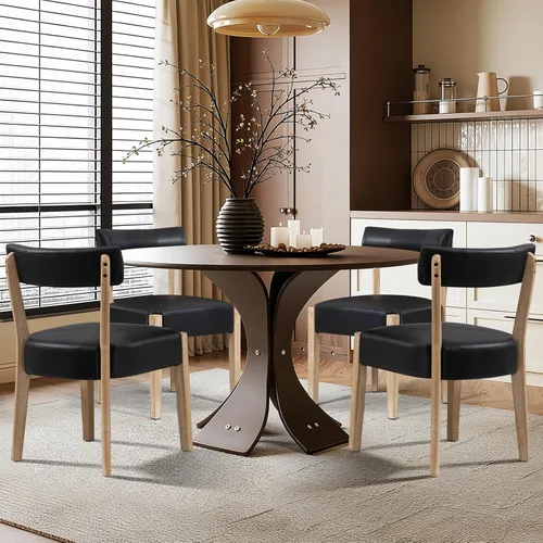 Miniatura 22 de ZJhome Sillas de comedor, paquete de 2 sillas de cocina de madera modernas de mediados de siglo con tapicería de lino, diseño tejido de respaldo