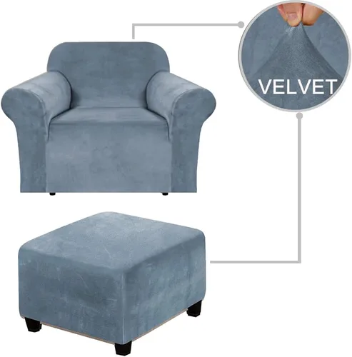 Miniatura 2 de Andreannie Fundas de terciopelo azul claro para silla, fundas para sillón, funda otomana para sillón, paquete de fundas otomanas (azul claro)