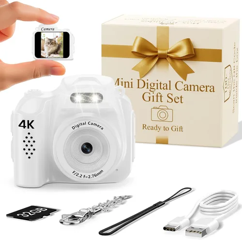 Miniatura 8 de FLATIC Mini cámara con llavero – Cámara digital pequeña 4K con tarjeta de 32 GB y elegante caja de regalo, divertido dispositivo de bolsillo