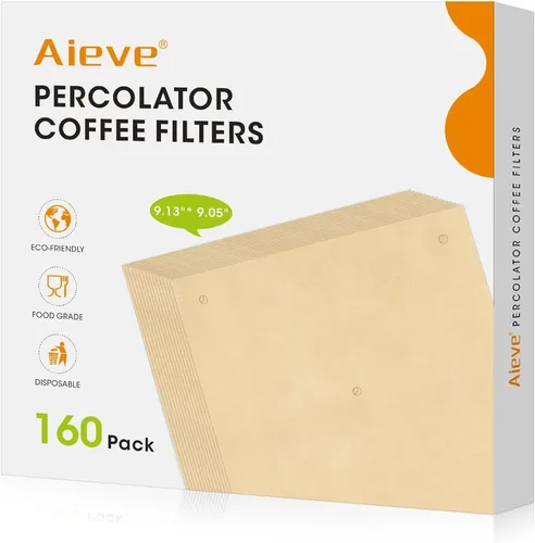 Aieve 160 filtros de café percolador, papel de filtro perforado sin blanquear para ollas de café eléctricas, filtros percoladores envolventes