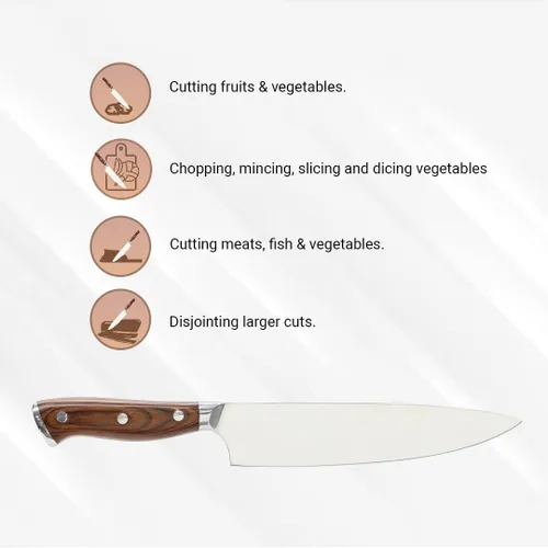 Miniatura 9 de Cuchillo de cocina personalizable de acero inoxidable 5Cr15 Mov de 9 pulgadas con iconos grabados con láser, calidad profesional dorada o negra