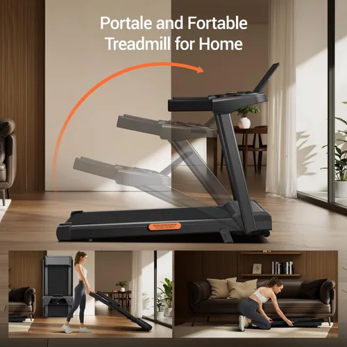 Miniatura 6 de LONTEK Cinta de correr inclinada al 15% con asas, 3 en 1, cintas de correr portátiles para el hogar y la oficina, cintas de correr plegables