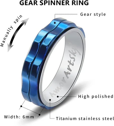 Miniatura 7 de AmorArtSky Anillos antiestrés para mujeres y hombres con ansiedad anillo giratorio de acero inoxidable de titanio, anillo para el pulgar, anillo