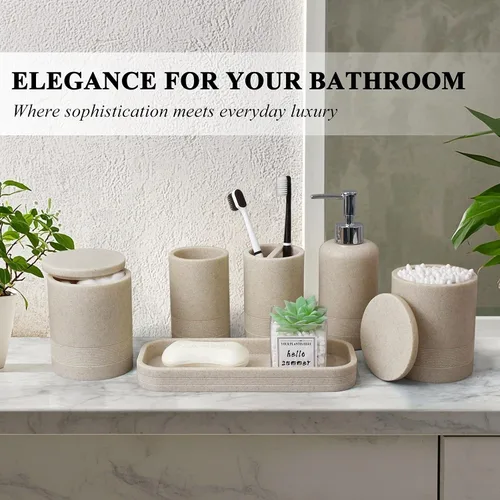 Miniatura 3 de LIN CHUAN Juego de accesorios de baño de 6 piezas, juego de accesorios de baño con dispensador de jabón, juego de soporte para cepillos de dientes