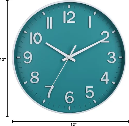 Miniatura 7 de HZDHCLH Relojes de Pared Verde Azulado con Pilas, 12 pulgadas, Silencioso, Sin Tictac, Moderno, para Sala de Estar, Dormitorio, Cocina, Oficina