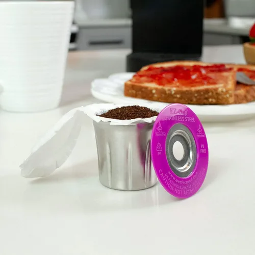 Miniatura 7 de EZ-Cup - Cápsulas de café reutilizables de acero inoxidable para Keurig + 25 filtros de papel desechables, cápsula recargable compatible con Keurig