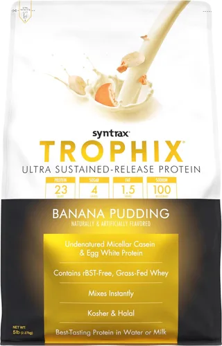 Miniatura 12 de Syntrax Nutrition Trophix, Mezcla de polvo de proteína de liberación ultra sostenida, pudín de plátano 2 libras.