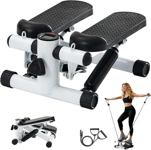 Steppers for Exercise at Home, Mini Stepper with Resistance Bands, Hydraulic Fitness Stepper with LCD Monitor, 360LBS Weight Capacity Portable Stair