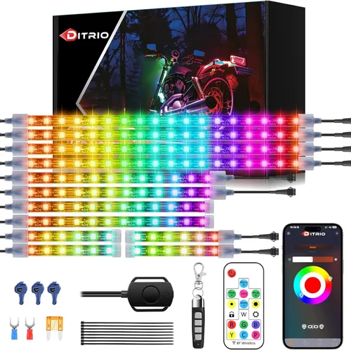 Miniatura 8 de Kit de 8 piezas de luces LED para motocicleta con señal de giro de freno, luces RGB para motocicleta con control remoto DITRIO APP/RF, zona dual, 12