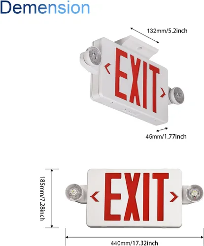 Miniatura 2 de TANLUX Señal de Salida Roja con Luces de Emergencia, Luz LED de Salida de Emergencia con Batería de Respaldo, Listado UL, AC 120/277V, Combo