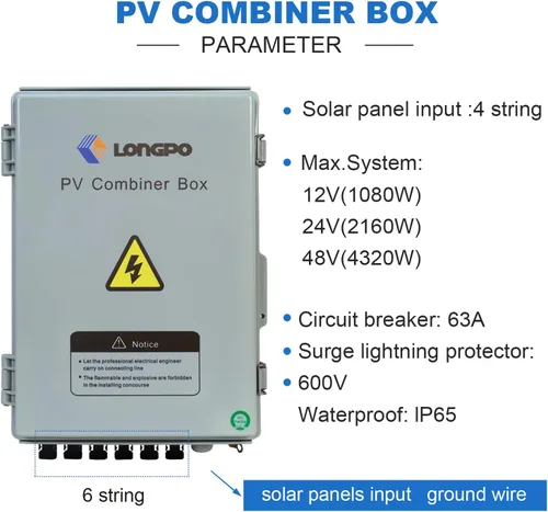 Miniatura 2 de Caja combinadora solar PV de 6 cuerdas con pararrayos, fusible de corriente nominal de 15 A y disyuntores de 2P 63 A para sistema de panel solar