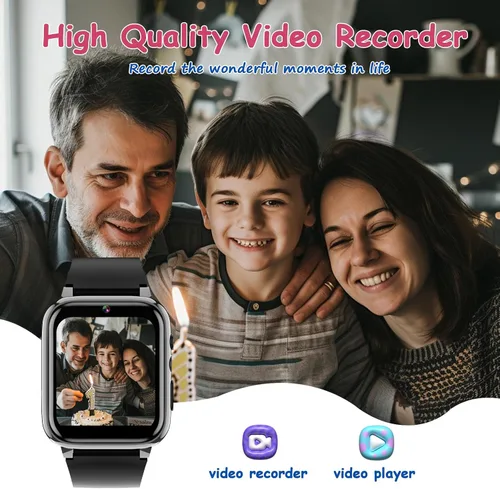 Miniatura 6 de Reloj inteligente de 1.69 pulgadas para niños de 4 a 12 años, 26 juegos de rompecabezas, cámara HD, reproductor de música de video, podómetro