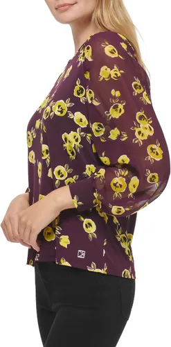 Miniatura 3 de Calvin Klein Blusa de gasa con estampado de manga poof para mujer