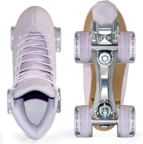 Miniatura 3 de Patines de ruedas para mujer o hombre con topes de goma ajustables en altura, patines retro de gamuza cuádruples para exteriores e interiores Púrpura