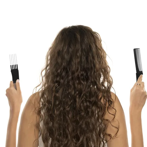 Miniatura 6 de 2 peines de carbono negro para levantar el pelo, de doble cabeza, herramienta de peine de cola de rata para cabello grueso, fino y fino, esponjoso