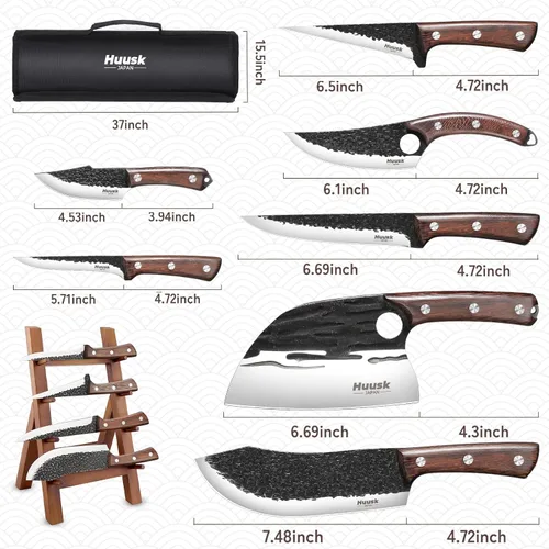Miniatura 7 de Huusk - Juego de cuchillos de carnicero para corte de carne 10 piezas, cuchillo de chef serbio vikingo de cocina con bolsa enrollable, cuchillos