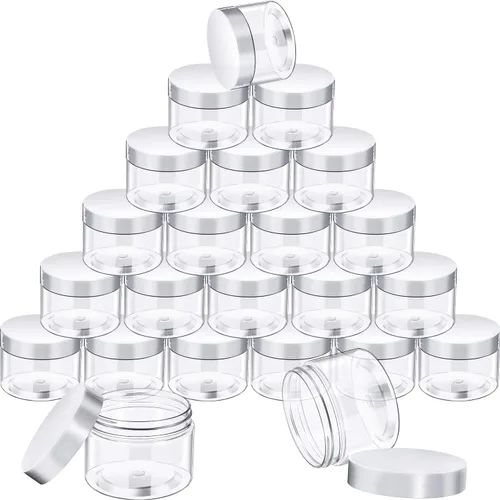 Miniatura 18 de SATINIOR 24 frascos de plástico transparente vacíos con tapas, recipientes de almacenamiento redondos de boca ancha para productos de belleza