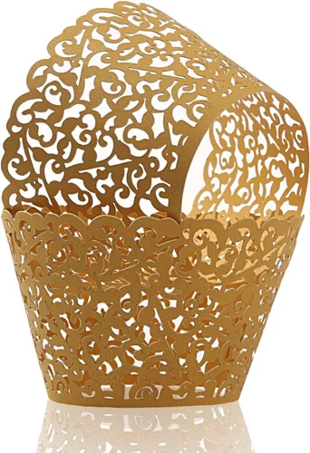 Miniatura 10 de KPOSIYA Paquete de 120 envoltorios artísticos para magdalenas, tazas de papel para hornear pasteles, diseño de vid cortadas con láser, bandejas