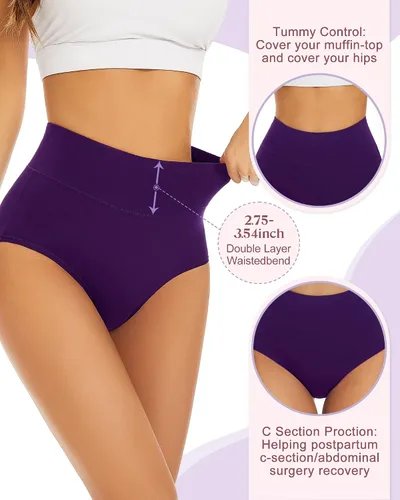 Miniatura 4 de Sunm Boutique Ropa interior de algodón para mujer, de cintura alta, cobertura completa, bragas, talla grande, paquete de 3457