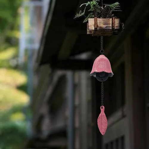 Miniatura 6 de Campana de viento de hojas japonesas, pequeña campana de viento colgante para colgar en el exterior, carillón de viento de hierro fundido, adorno