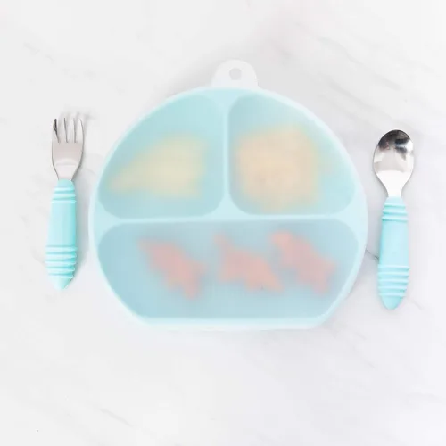 Miniatura 3 de Bumkins Plato de succión para niños pequeños y bebés, cubierta de plato con agarre dividido para bebés y niños, destete guiado por el bebé