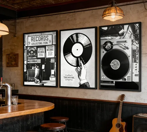 Miniatura 4 de Póster de música retro, 3 unidades, arte de pared, fotografía en blanco y negro, tienda de discos de vinilo preparados, pintura, pintura, decoración