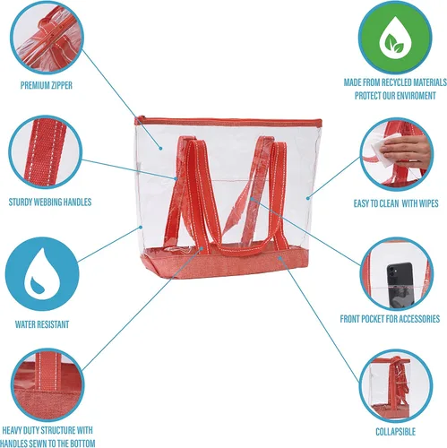 Miniatura 4 de VENO Clear Bag Transparent Vinyl PVC Tote, Stadium, Outdoor, Beach, Pool