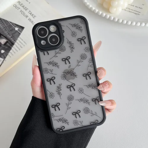 Miniatura 8 de XIZYO Funda para iPhone 13, diseño de rosas florales para mujeres y niñas, patrón estético, delgada, de poliuretano termoplástico, a prueba de Negro