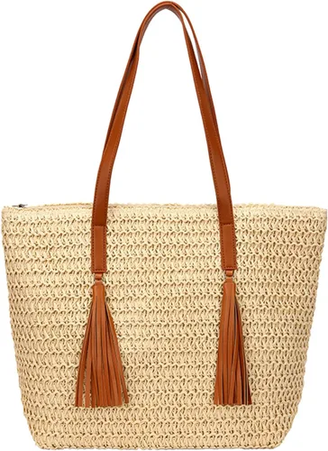 Bolsa de playa de paja, bolsa de mano tejida de verano, bolso de hombro grande, bolsos de paja y bolsos para mujeres de vacaciones