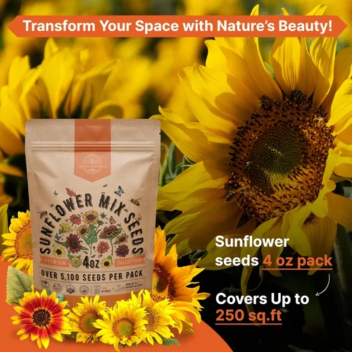 Miniatura 4 de Paquete de Semillas de Mezcla de Girasol 4 oz - Más de 5,100 Semillas de Girasol Reliquia No-GMO para Plantar, Flores Anuales en Paquete de Semillas