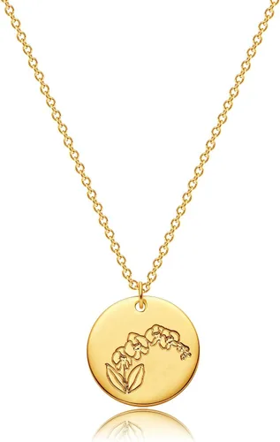 Dremmy Studios - Collar con dije de flor de mes de nacimiento, chapado en oro de 18 quilates, diseño de disco floral, diseño minimalista y delicado
