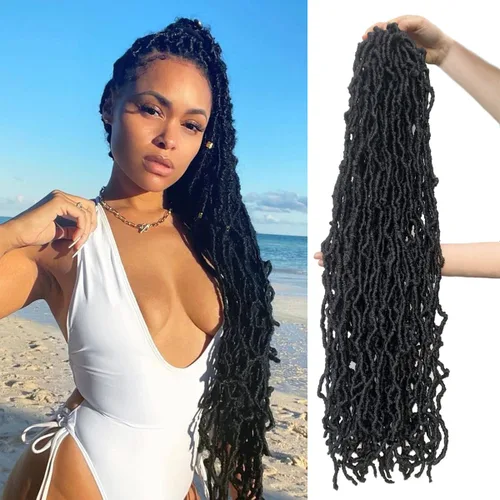 Miniatura 31 de 36 pulgadas, 7 paquetes de rastas suaves de ganchillo de cabello entero, no extendidas, largas y largas, trenzas de pelo sintético preenrolladas, 1b