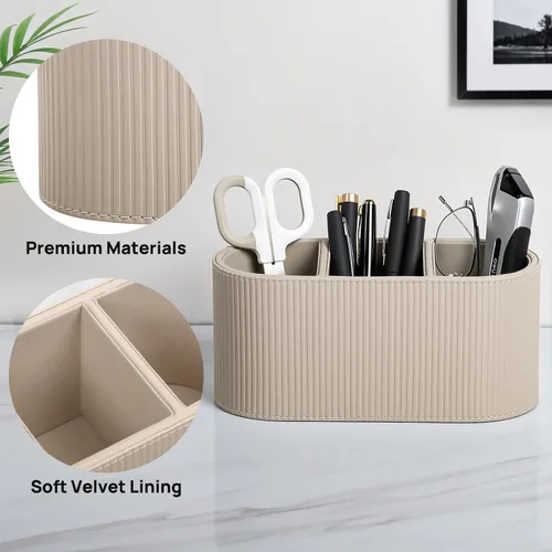 Miniatura 3 de Soporte Estético para Control Remoto, Soporte para Bolígrafo de Cuero PU para Escritorio con 3 Compartimentos para Suministros y Accesorios