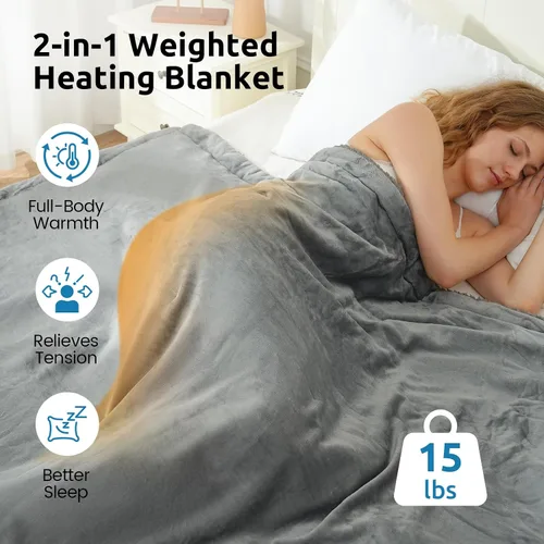 Miniatura 2 de Drewin Manta térmica con peso, manta eléctrica de forro polar Sherpa de 15 libras para adultos, calentamiento rápido, mantas