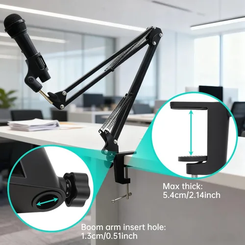 Miniatura 4 de 2 abrazaderas de escritorio de metal resistente, soporte de micrófono de montaje en mesa, clip C para micrófono, brazo de tijera de suspensión