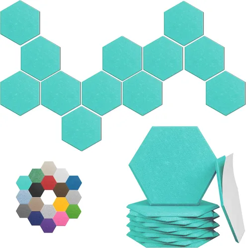 Miniatura 35 de Paneles Acústicos Hexagonales - Paquete de 12 Paneles de Absorción de Sonido de Alta Densidad 12"X10"X0.4" para Reducción Mejorada de Ruido, Diseño