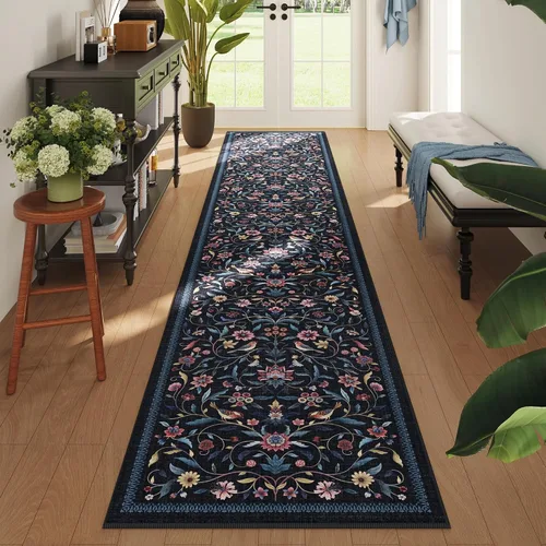 Miniatura 44 de Alfombra de entrada vintage con medallón floral de 2 x 3 pulgadas, lavable a máquina, alfombra de entrada de pelo bajo, suave, pequeña, alfombra
