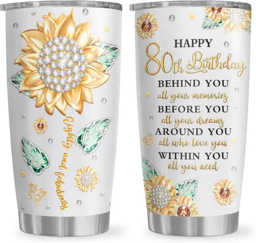 Miniatura 20 de Regalos de 65º Cumpleaños para Mujeres Vaso Térmico 20oz, Los Mejores Regalos para Mujer de 65 Años/Ella/Mamá/Abuela Taza, Decoraciones de Feliz 65º