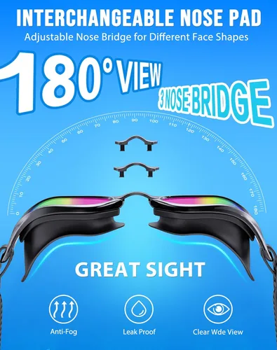 Miniatura 2 de Gafas de Natación, Gafas de Natación Unisex para Adultos Anti Niebla Anti UV Sin Fugas Visión Amplia para Hombres Mujeres Jóvenes Negro/Púrpura