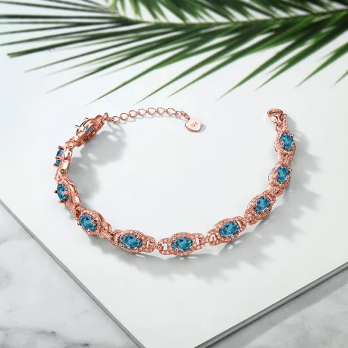 Miniatura 69 de Gem Stone King 18K Rose Gold Plated Silver Oval Gemstone Birthstone Tennis Bracelet For Women Oval 6X4MM 7 Inch With 1 Inch Extender Fine
