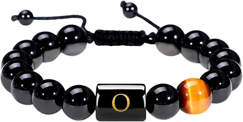 Miniatura 75 de SUMMER LOVE Regalos para el Día del Padre, pulsera con inicial de piedra de ónix negro de 0.394 pulgadas para hombres, pulsera de cuerda trenzada