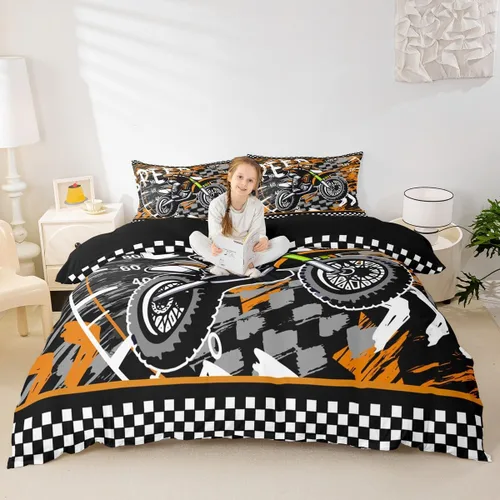 Miniatura 8 de Feelyou Juego de funda de edredón de motocross para deportes extremos, juego de ropa de cama de carreras de motocross para niños, decoración