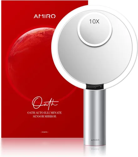 Miniatura 9 de AMIRO Espejo de maquillaje iluminado de 9" con sensor inteligente y control táctil, 3 colores y 6 niveles de brillo, recargable e inalámbrico, Negro