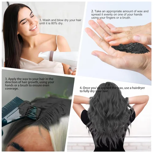 Miniatura 3 de Spray Temporal de Cera de Color Negro para Cabello 4.23 oz, Crema Tinte de Peinado Natural Instantáneo, Barro de Coloración Desechable para Hombres