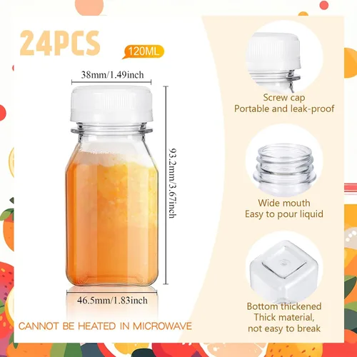 Miniatura 2 de Tanlade 24 botellas pequeñas de plástico de 4 onzas con tapas, recipientes transparentes reutilizables para jugos, licuados, chupitos de jengibre