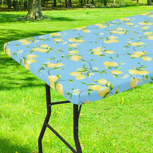 Miniatura 38 de Smiry Mantel cuadrado para mesa de pícnic, impermeable, elástico, ajustable, para campamento, protector de vinilo con parte trasera de franela Beige
